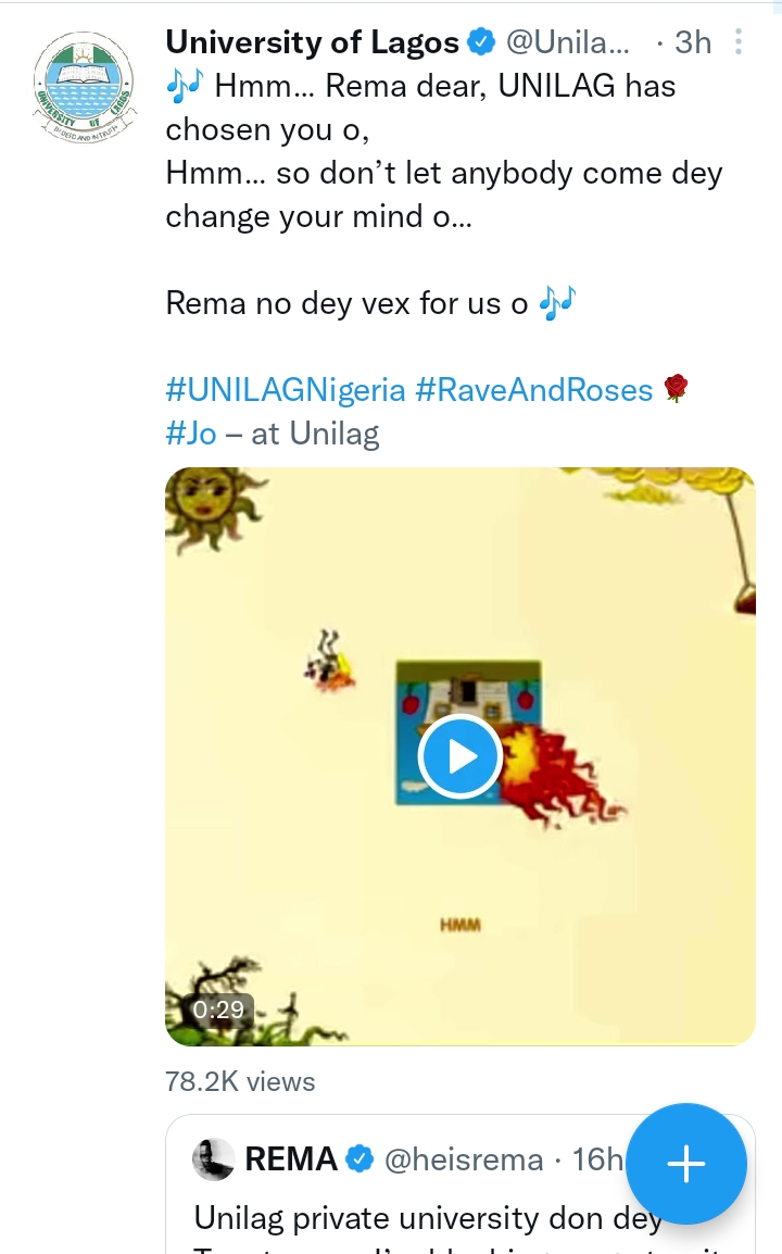 University of Lagos (UniLag)  reacts after Rema complained about ASUU strike delaying him from resuming school
