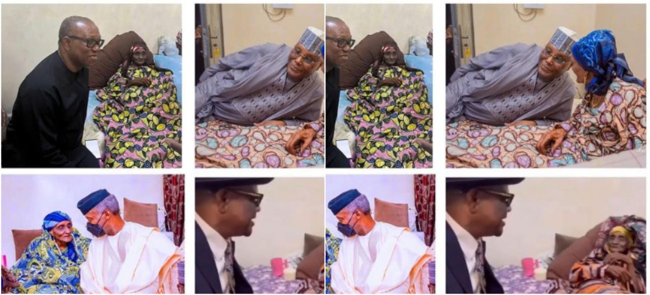 Osinbajo, Atiku, Peter Obi, and others battle for selfies with Yar’Adua’s mother 