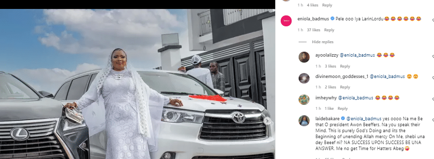 Laide Bakare carpets Eniola Badmus for beefing her luxurious cars, mansion