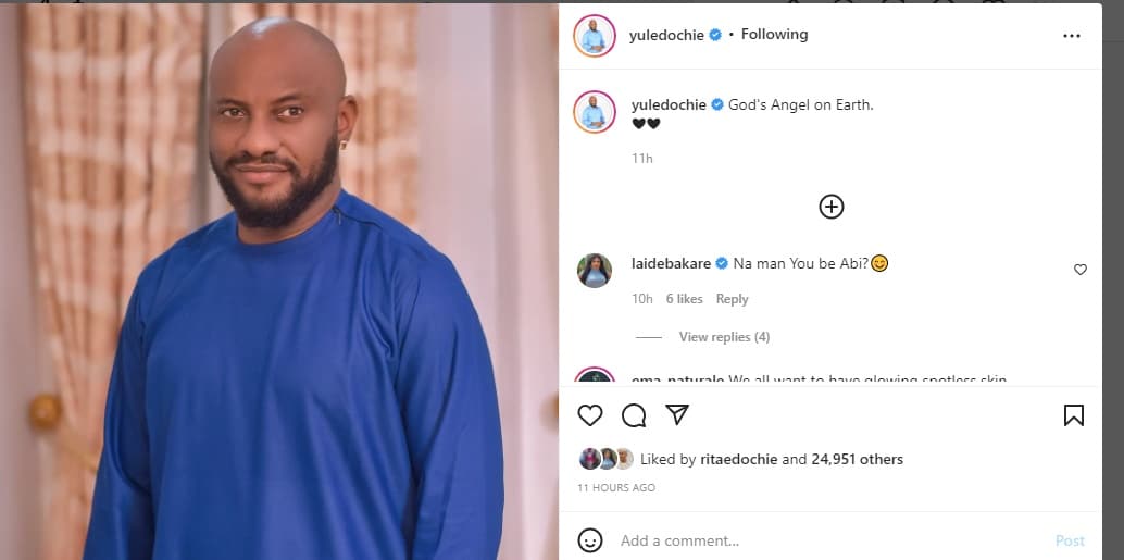 Reactions as Yul Edochie shares new photo and declares himself, “God’s angel on earth”
